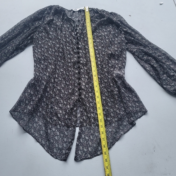 ZARA Paisley Boho Semi Sheer Long Sleeve Chiffon Blouse Lurex Black Buttons XS - Picture 6 of 12